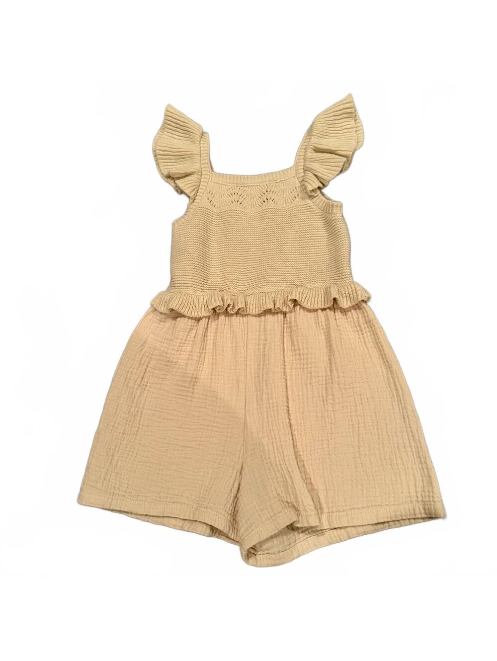 Cupcakes and Cashmere Cream Romper with Ruffle Sleeves 4T